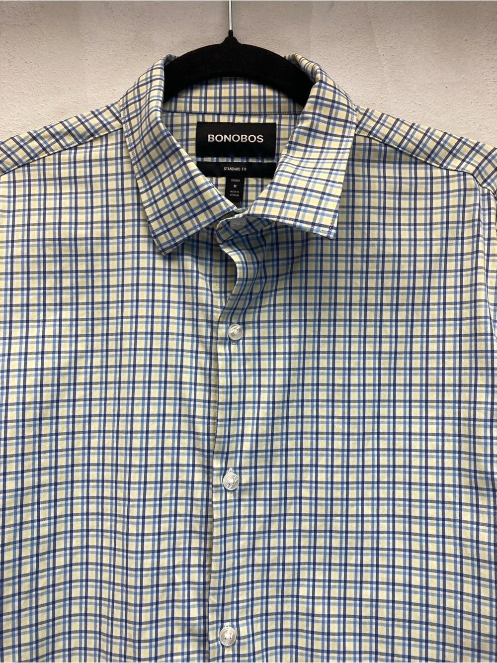 Bonobos Shirt Mens M Blue Yellow Check Button Up Performance Preppy Slim Fit - Picture 3 of 16